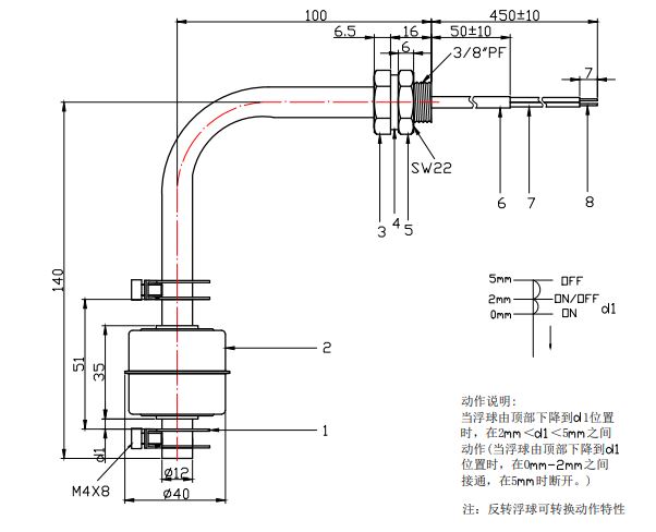 LSS2A41/3/8PF 液位傳感器 浮球開(kāi)關(guān)